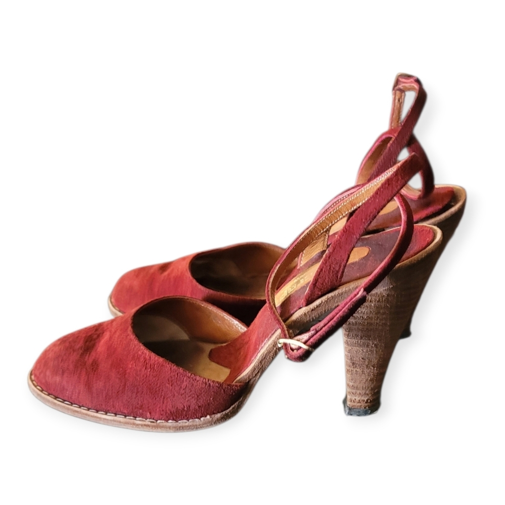 Vintage 70s Rust Strapy Heels - Picture 2 of 8